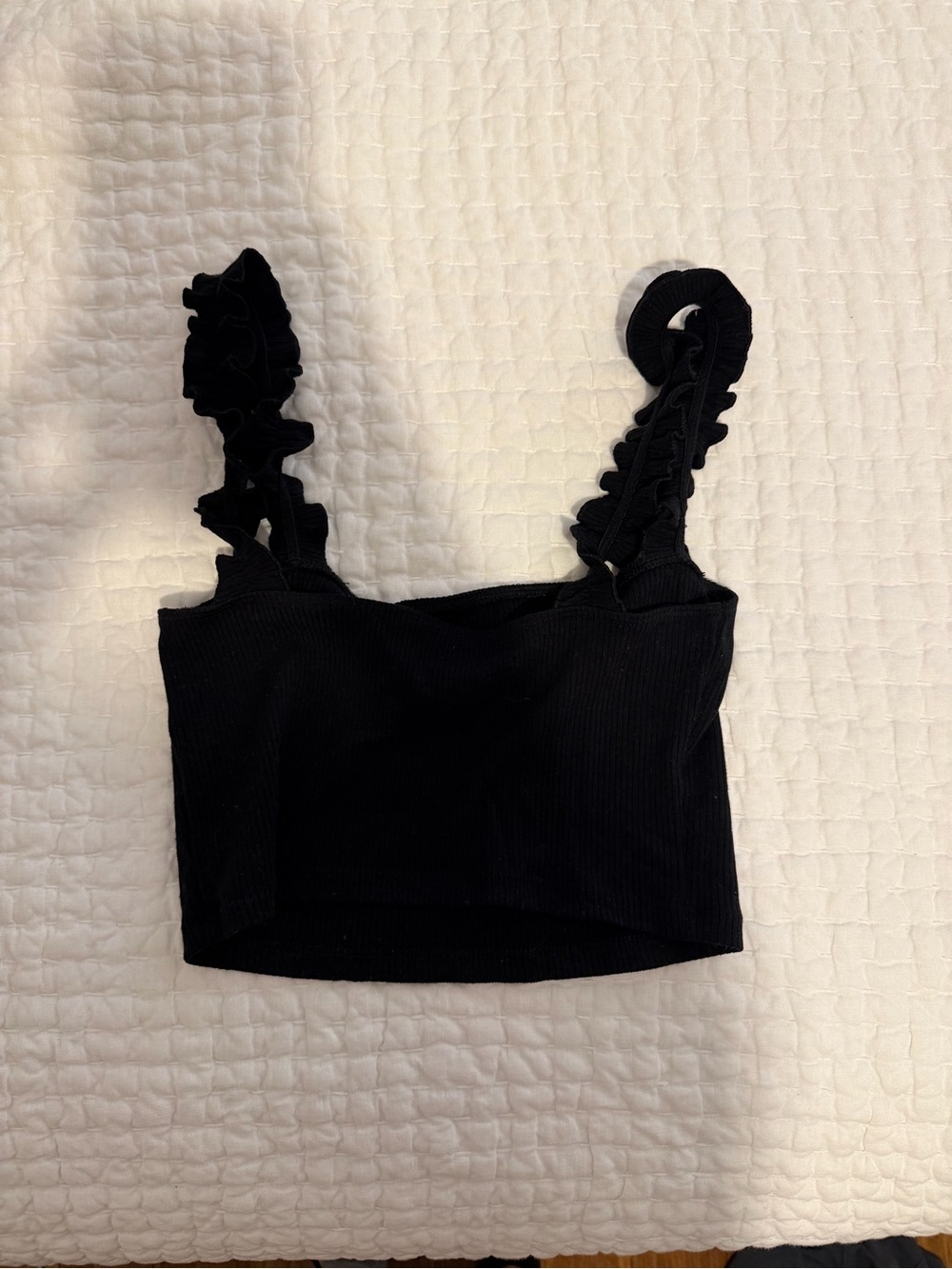 Sunday Best Black Ruffle Strap Ribbed Crop Top - Picture 3 of 3